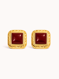 Block Earrings in Burgundy