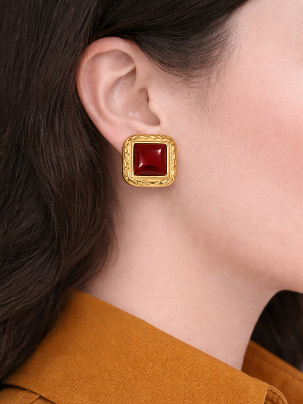Block Earrings in Burgundy