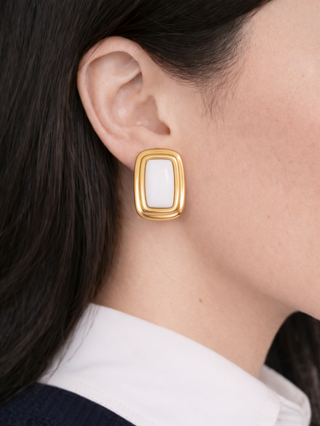 Sculpted Frame Earrings in White